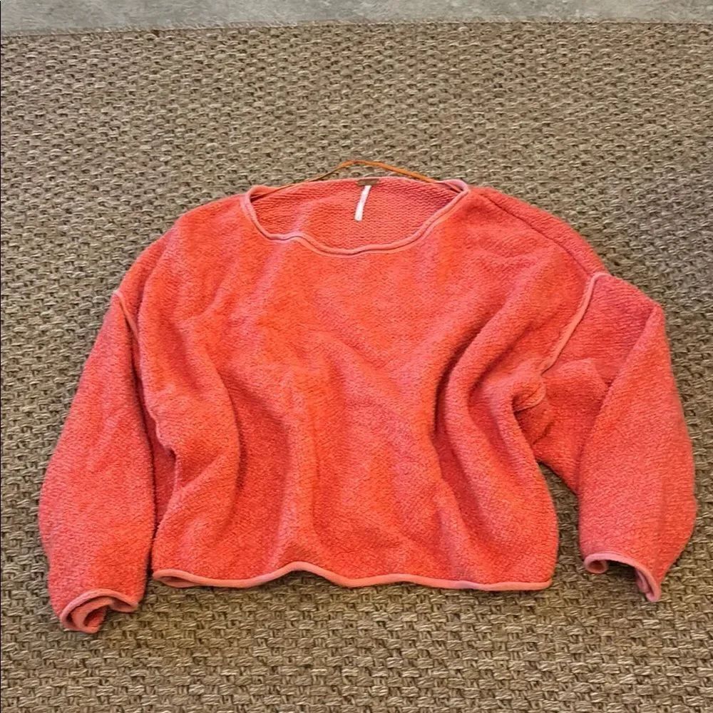 Free People Orange Crew Neck Sweater with Relaxed Fit